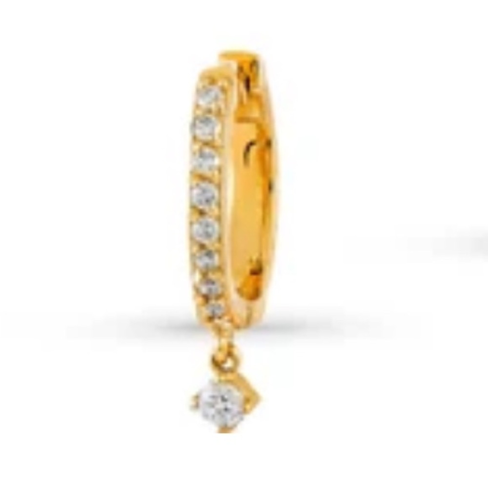 14k Solid Rose Gold and Natural Diamonds Huggie Hoop - single